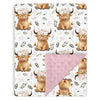 Tewrnvioc Highland Cow Floral Baby Blankets for Girls 30 x 40, Pink Flower Soft Double Layer Minky Blanket with Dotted Fleece 