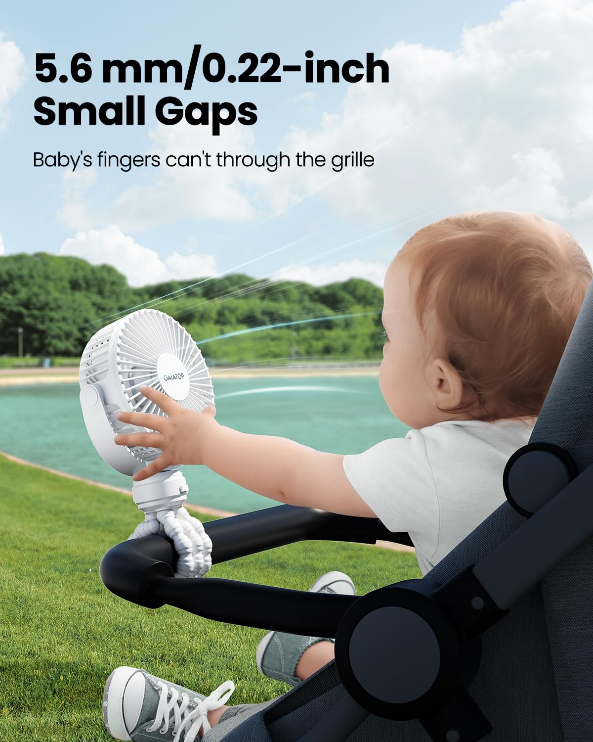 Gaiatop Mini Portable Stroller Fan, Battery Operated Small Clip On, Detachable 3 Speed Rechargeable, 360 Rotate Flexible Tripod