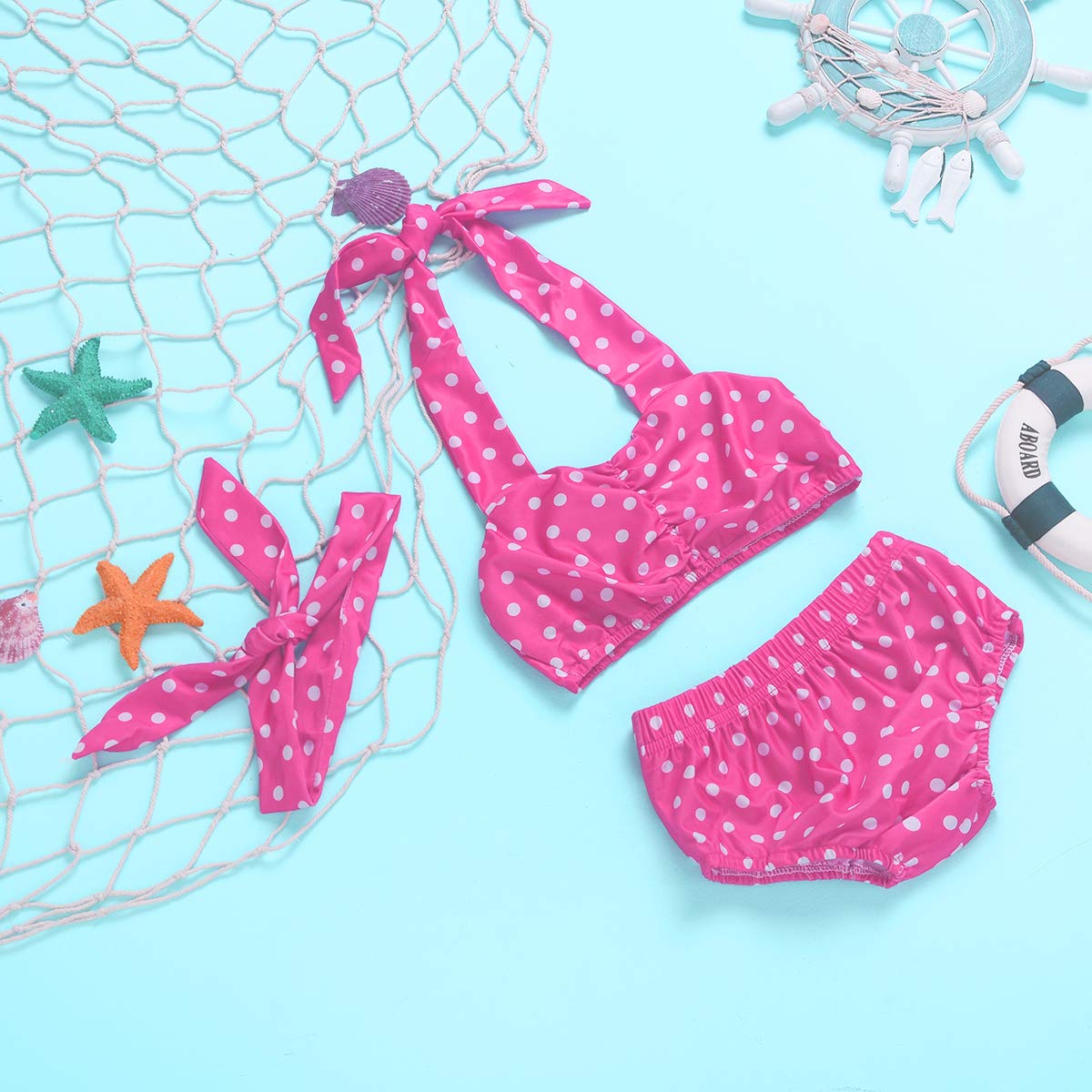 Baby Girl Bikini,Kids Toddler Polka Dot Swimsuits Halter Swimwear Bikinis Set With Headband (Pink, 2T)