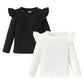 Opawo Toddler Girl Shirts Ruffle Long Sleeve Baby Tee Tops, Ribbed Toddler Girl Blouse, Fall Baby Girl Clothes 2-Pack 12M-4T(Bla