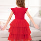 Arshiner Girl Dresses Toddler Flutter Tutu Dress Formal Red Valentine Christmas Birthday Party Sundress 2-3 Years