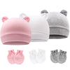 Bqubo Newborn Baby Hats Mittens Set Hospital Hat Beanie Bear Ears Preemie Infant Cotton Caps Gloves No Scratch Mittens For Baby