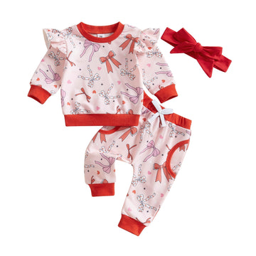 Afunbaby Baby Girl Fall Clothes Long Sleeve Floral Shirt Crewneck Sweatshirt Top Pocket Pants Winter Outfit Clothing Set (Valent