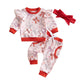 Lesimsam Toddler Baby Girl Valentines Day Outfit Heart Bow Print Ruffle Long Sleeve Sweatshirt Pants Headband 3Pc Outfit Set (A