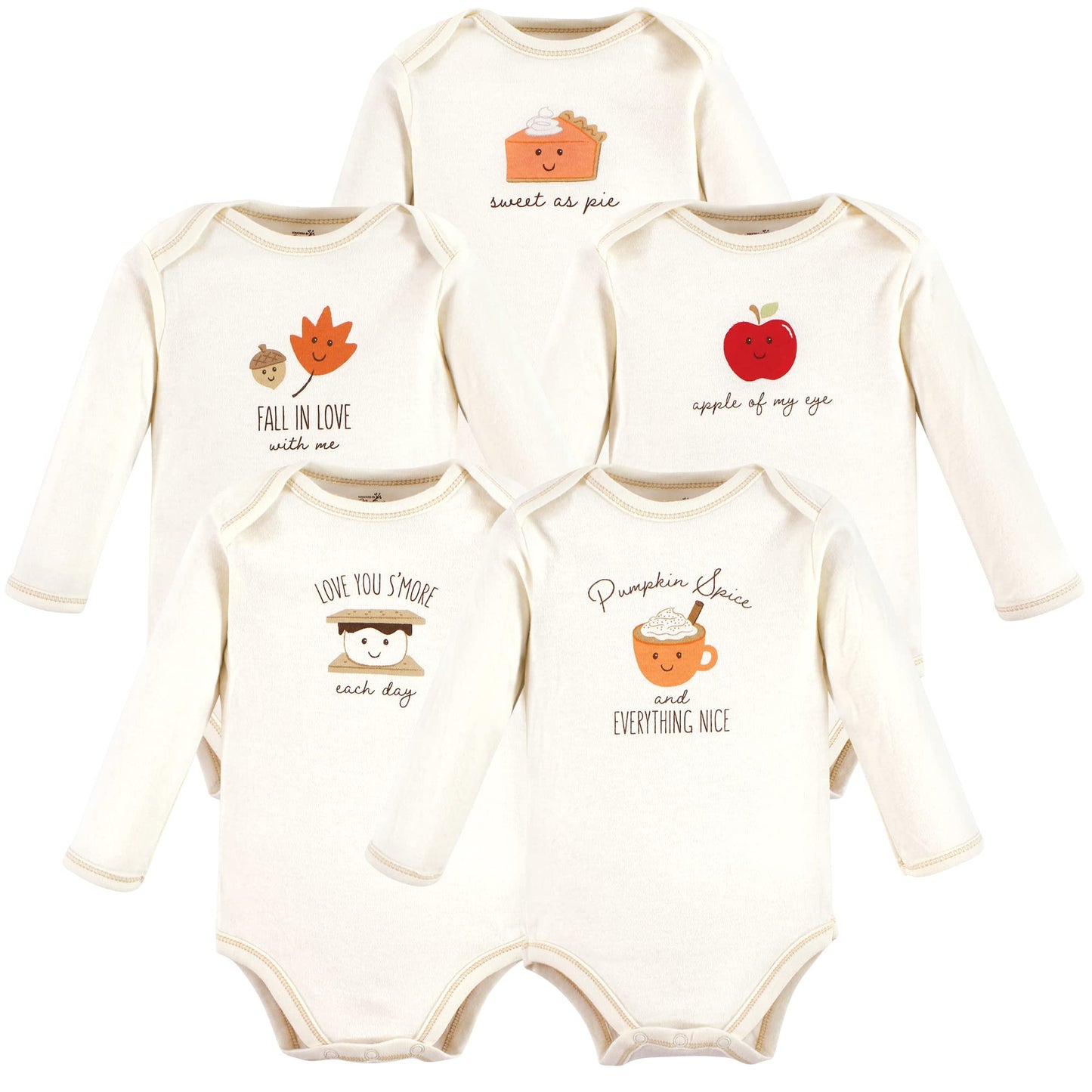 Touched By Nature Unisex Baby Organic Cotton Long-Sleeve Bodysuits, Fall Food, 6-9 Months