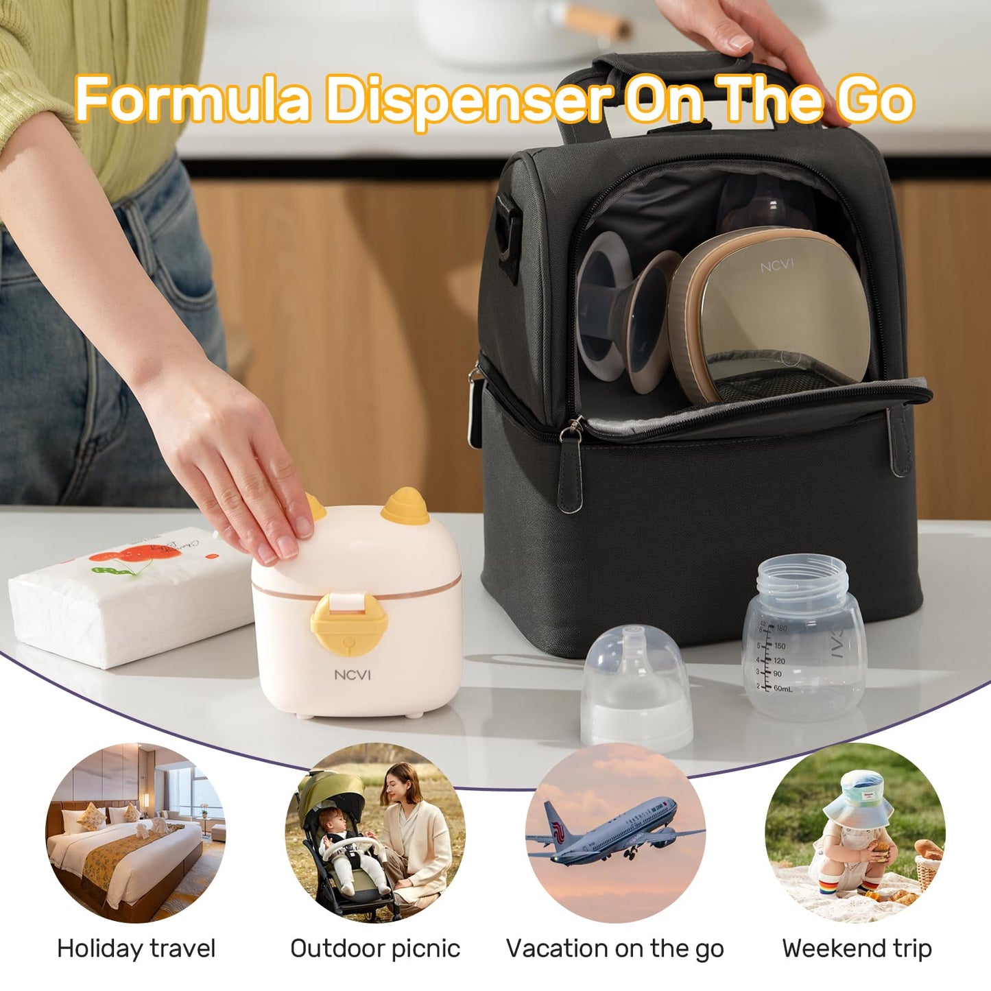 Ncvi Formula Dispenser On The Go, Portable Baby Travel Milk Powder Formula Container Holder To Go With Scoop Suitable For Diaper