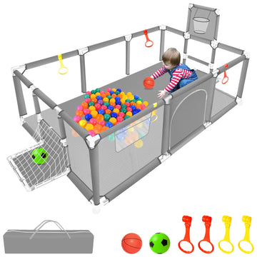 Large Playpen For Babies And Toddlers - Baby Ball Pit Kids Play Pen Sturdy Play Yard W/Basketball Hoop, Children'S Fence Play Ar