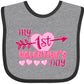 Inktastic My First Valentine 'S Day With Pink Heart And Arrow Baby Bib Heather And Black 39970