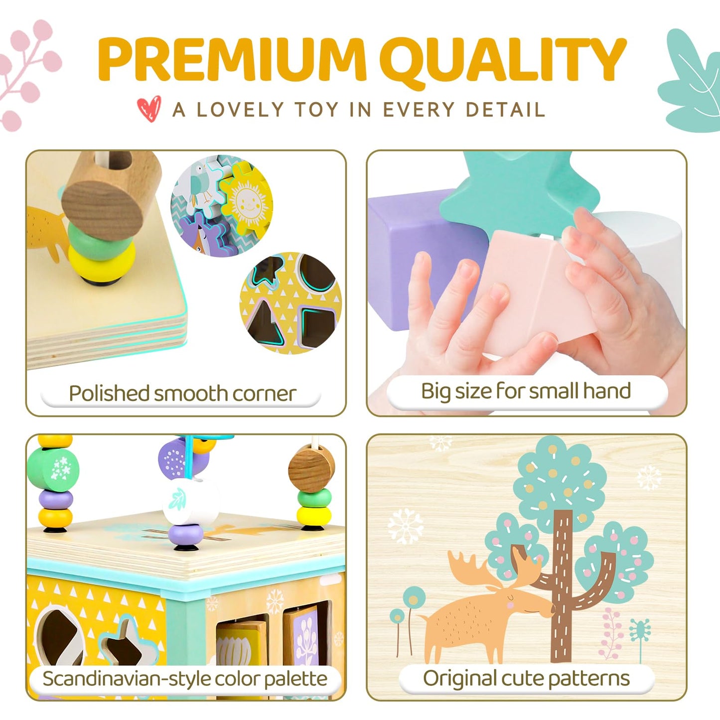 Wooden Activity Cube Montessori Toys for 1 2 3 Year Old Baby Toys 12 Months Toddlers 1-3 Birthday Gift Boys Girls Sensory Intera