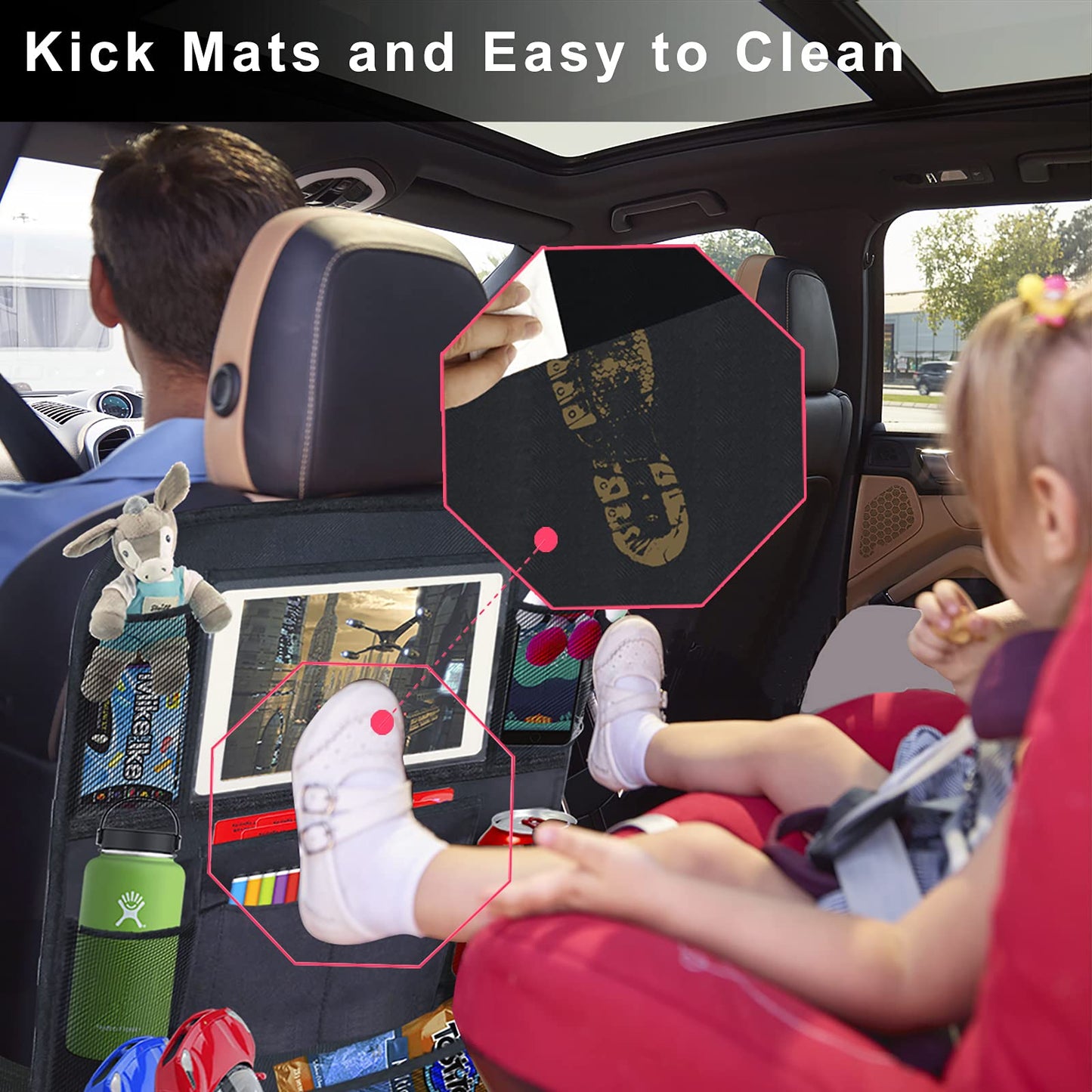 Ecurfu Backseat Car Organizer With 10 Compartments, 10 Inch Tablet Holder, Waterproof Storage Bag For Kids Cars - 600D Oxford Fa