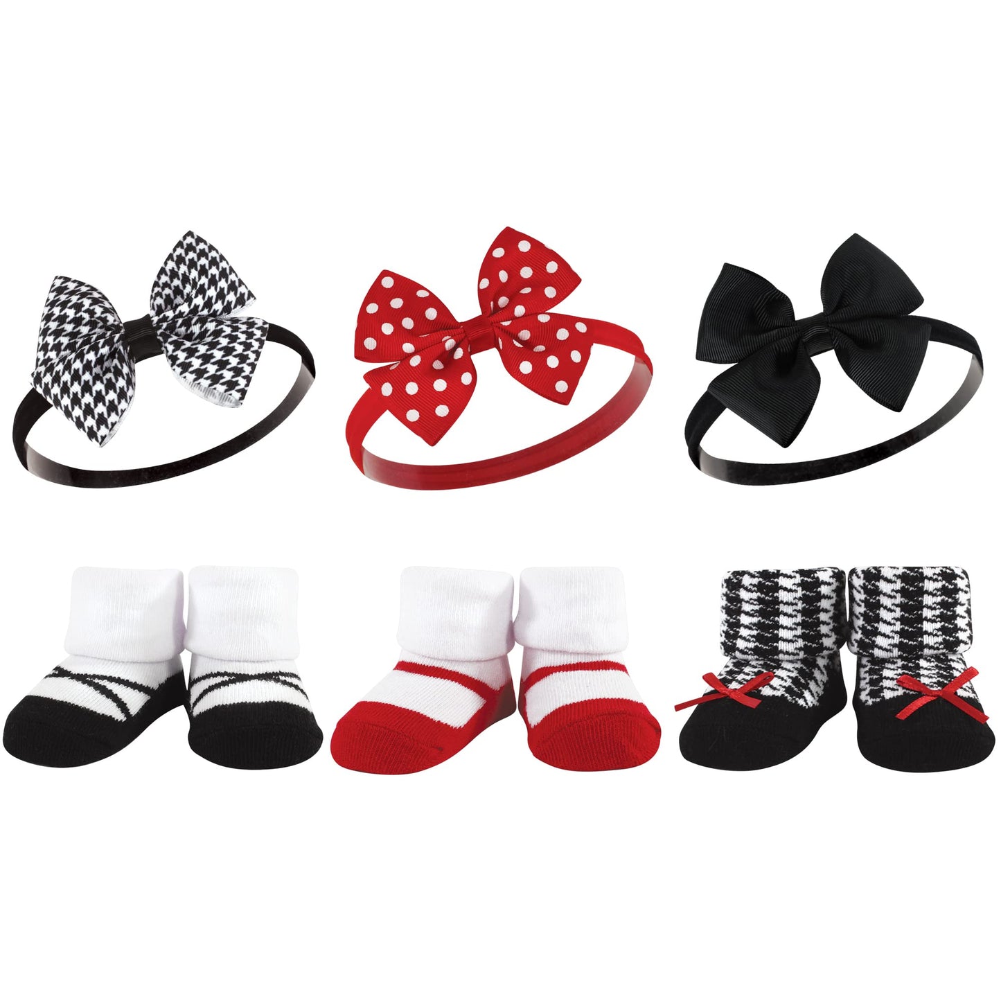 Hudson Baby Baby Girls' Headband And Socks Giftset, Red Houndstooth, One Size