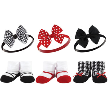 Hudson Baby Baby Girls' Headband And Socks Giftset, Red Houndstooth, One Size