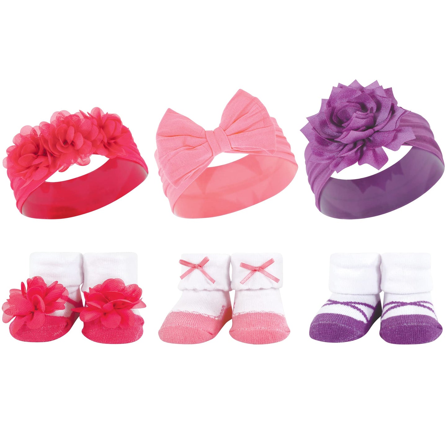 Hudson Baby Baby Girls' Headband And Socks Giftset, Pink Purple, One Size