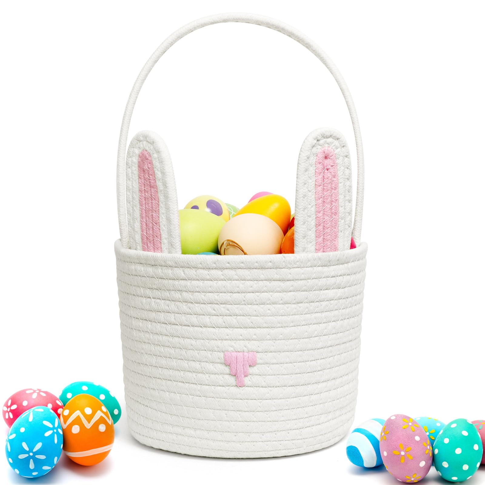 Easter Basket Easter Bunny Bags Easter Baskets Empty for Boys Girls Rabbit Bucket Tote for Easter Egg Easter Gifts Basket Person
