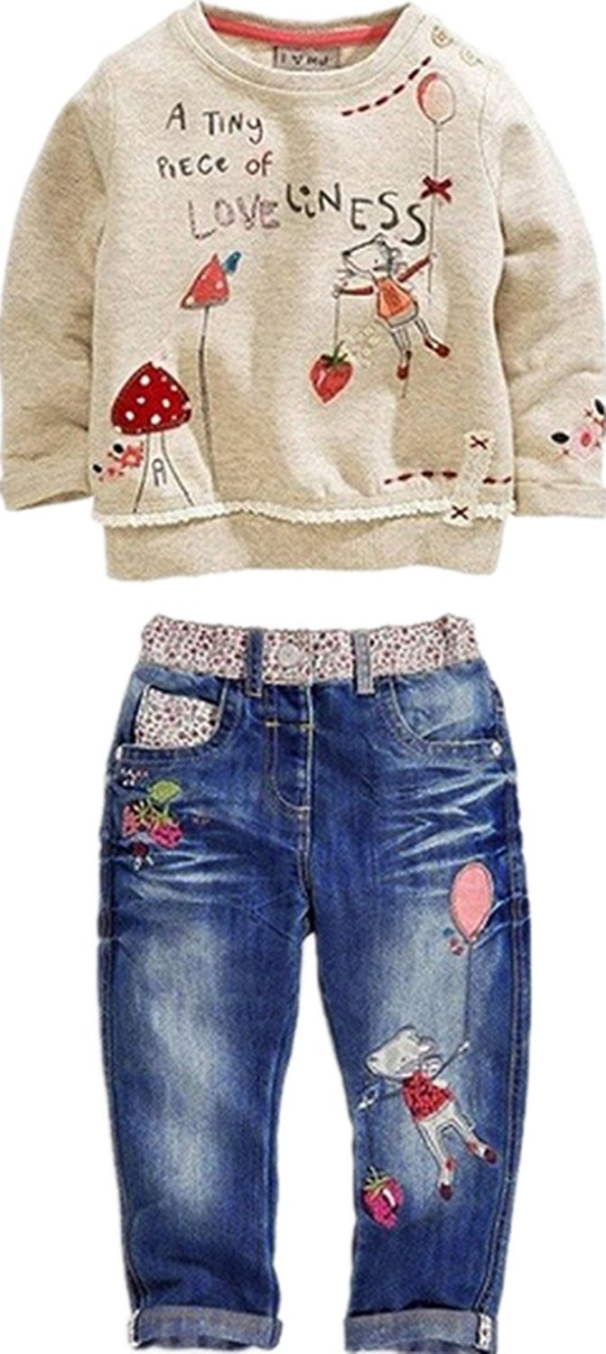 LUKYCILD Toddler Girl Clothes 3t Girl Clothes Baby Girl Long Sleeve Floral Top+Jean Pants Outfit Set