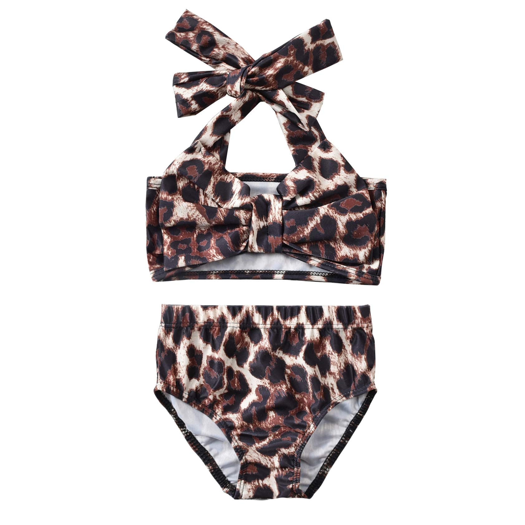 Aalizzwell Baby Girl Bathing Suit, Toddler Girls Two Piece Swimsuit Halter Top Bikini Bottoms Swimming Suit (Leopard, 2-3T)