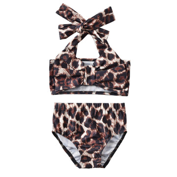 Aalizzwell Baby Girl Bathing Suit, Toddler Girls Two Piece Swimsuit Halter Top Bikini Bottoms Swimming Suit (Leopard, 2-3T)