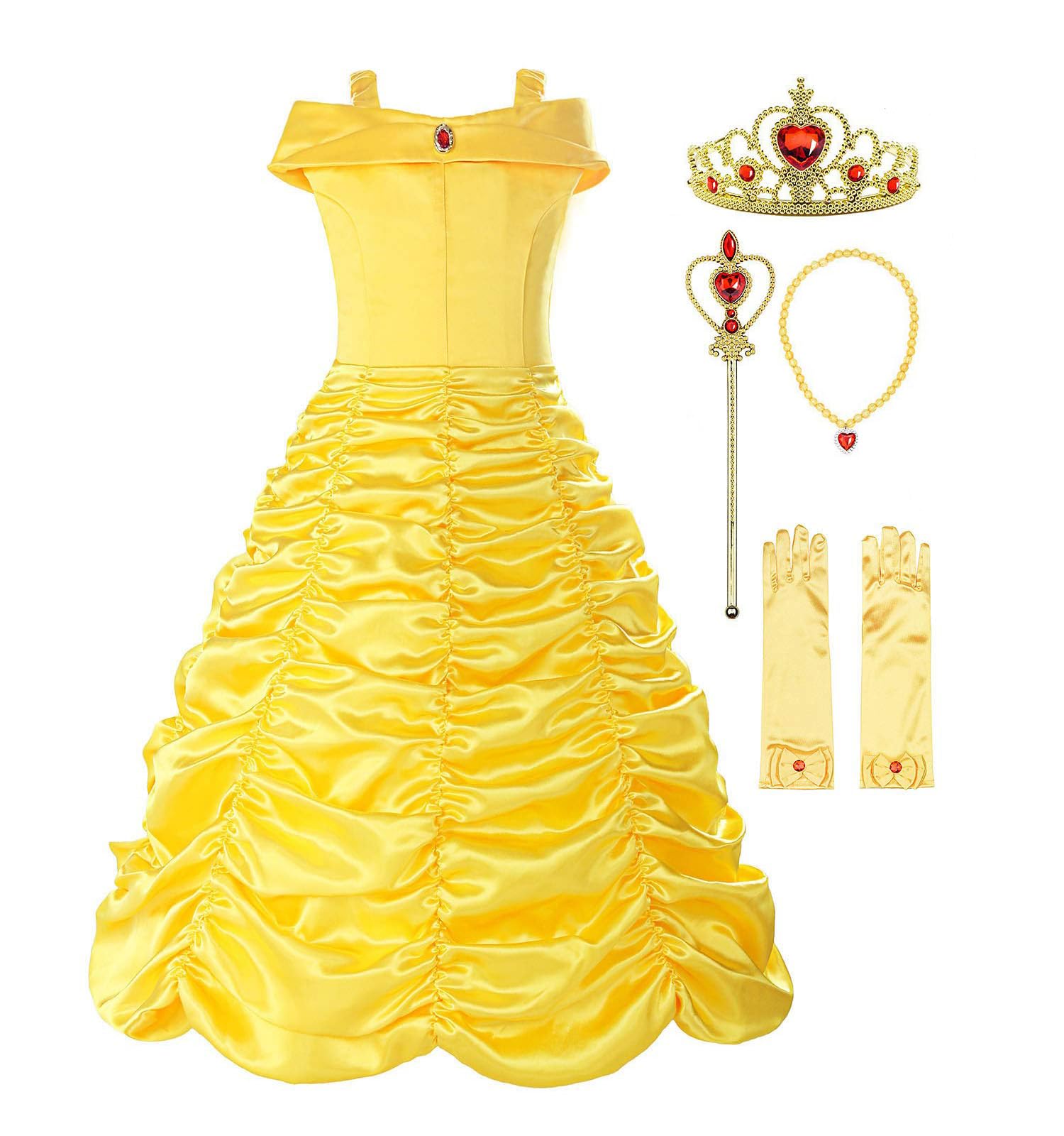 Relibeauty Little Girls Layered Princess Dress Costume With Accessories, Yellow, 2T