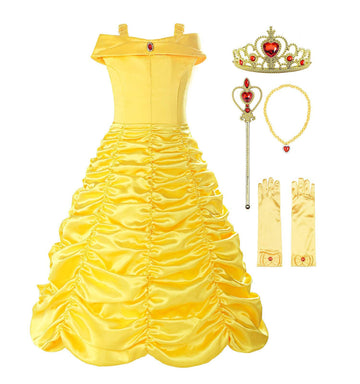Relibeauty Little Girls Layered Princess Dress Costume With Accessories, Yellow, 2T