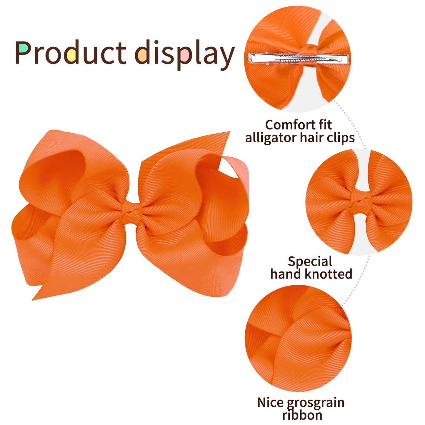 Oaoleer Big Hair Bows For Girls 12 Pcs 6 ' Orange Grosgrain Ribbon Large Boutique Bow Alligator Clips Hair Accessories For Todd