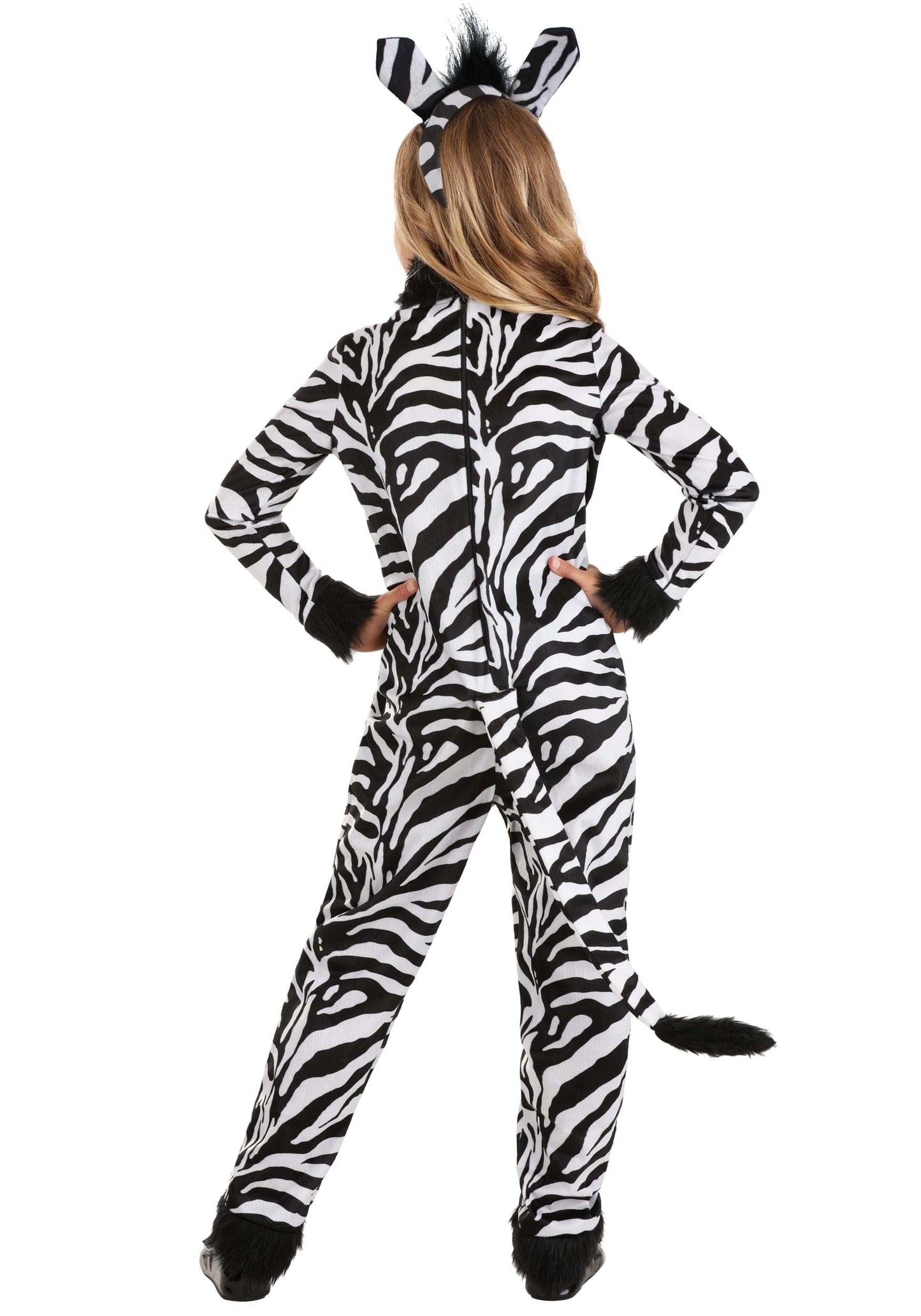Girl'S Zebra Costume With Headband - Kid'S Zebra Jumpsuit - Child Safari Zoo Animal Halloween Costume Xl