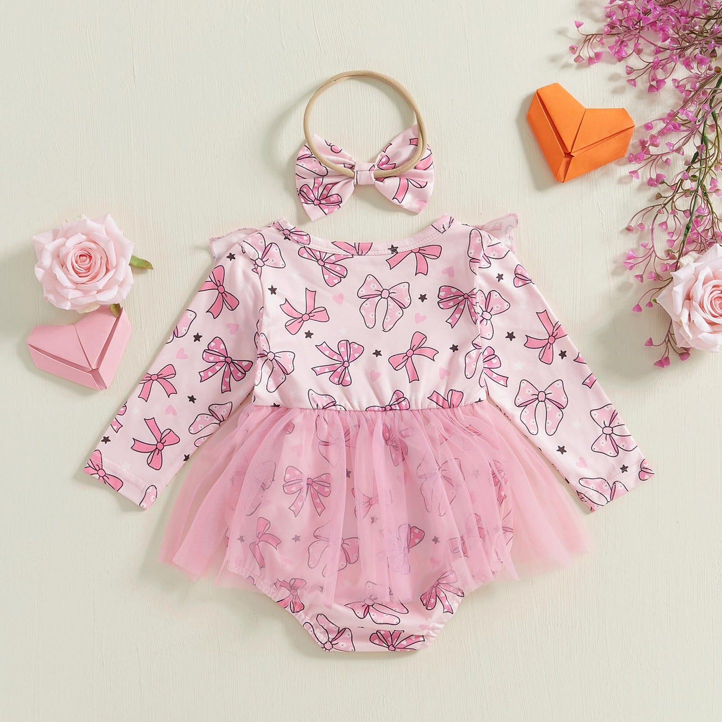 Ayalinggo Baby Girl Valentines Outfit Love Heart Valentine Romper Dress Long Sleeve Onesie Newborn Valentines Day Clothes (Pink