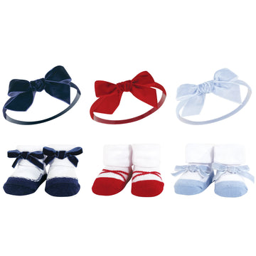 Hudson Baby Baby Girls' Headband And Socks Giftset, Dark Red Blue, One Size