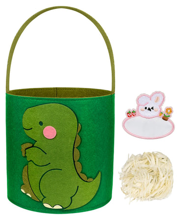 Jmhachy Cute Themed Easter Basket - Large Empty Felt Basket With Handle And Detachable Wings, Personalized Name Tag Patch, Perfe