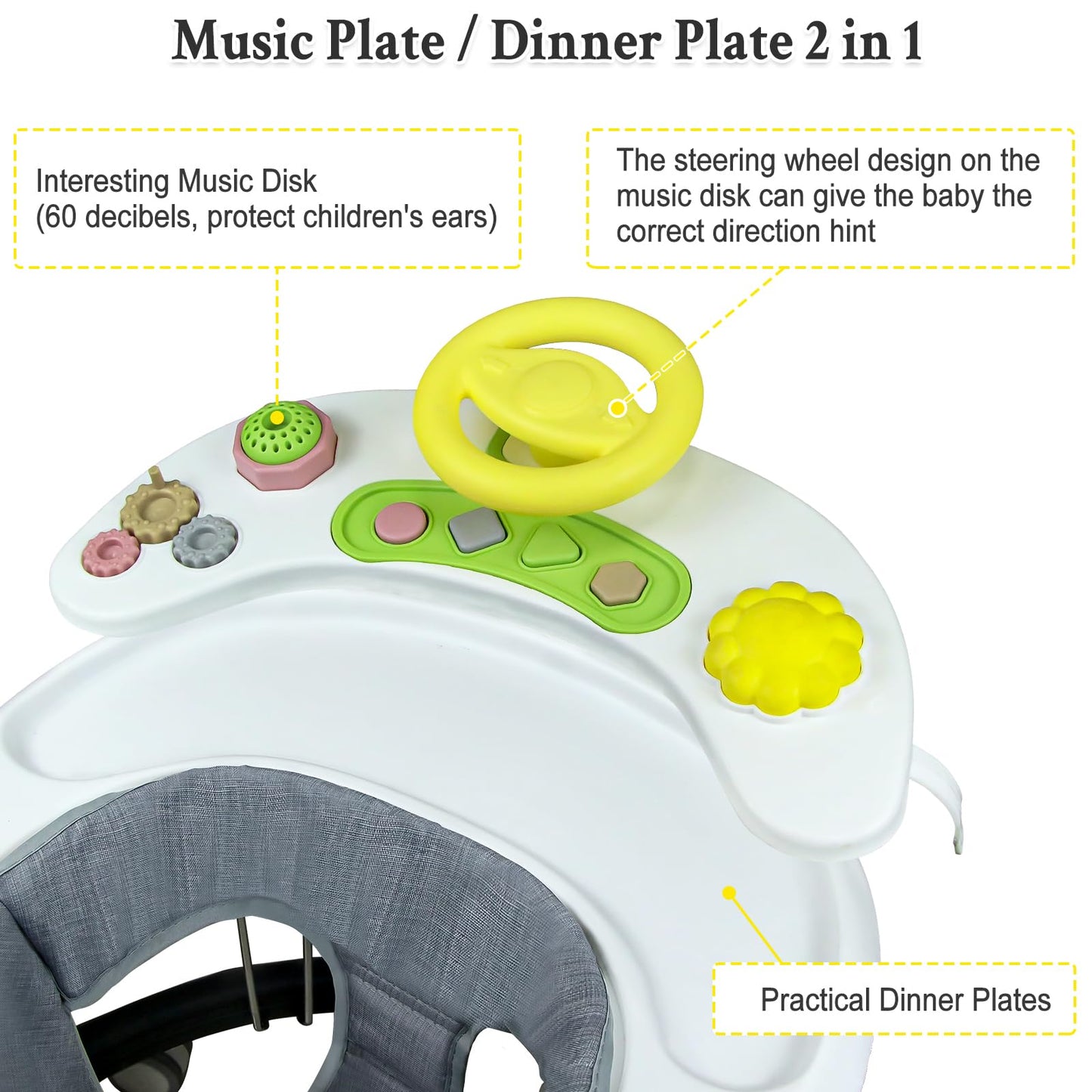 Foldable Baby Walker For Boys And Girls, 5-In-1 Baby Walker With Wheels, Adjustable Height Toddler Activity Walker With Music Tr