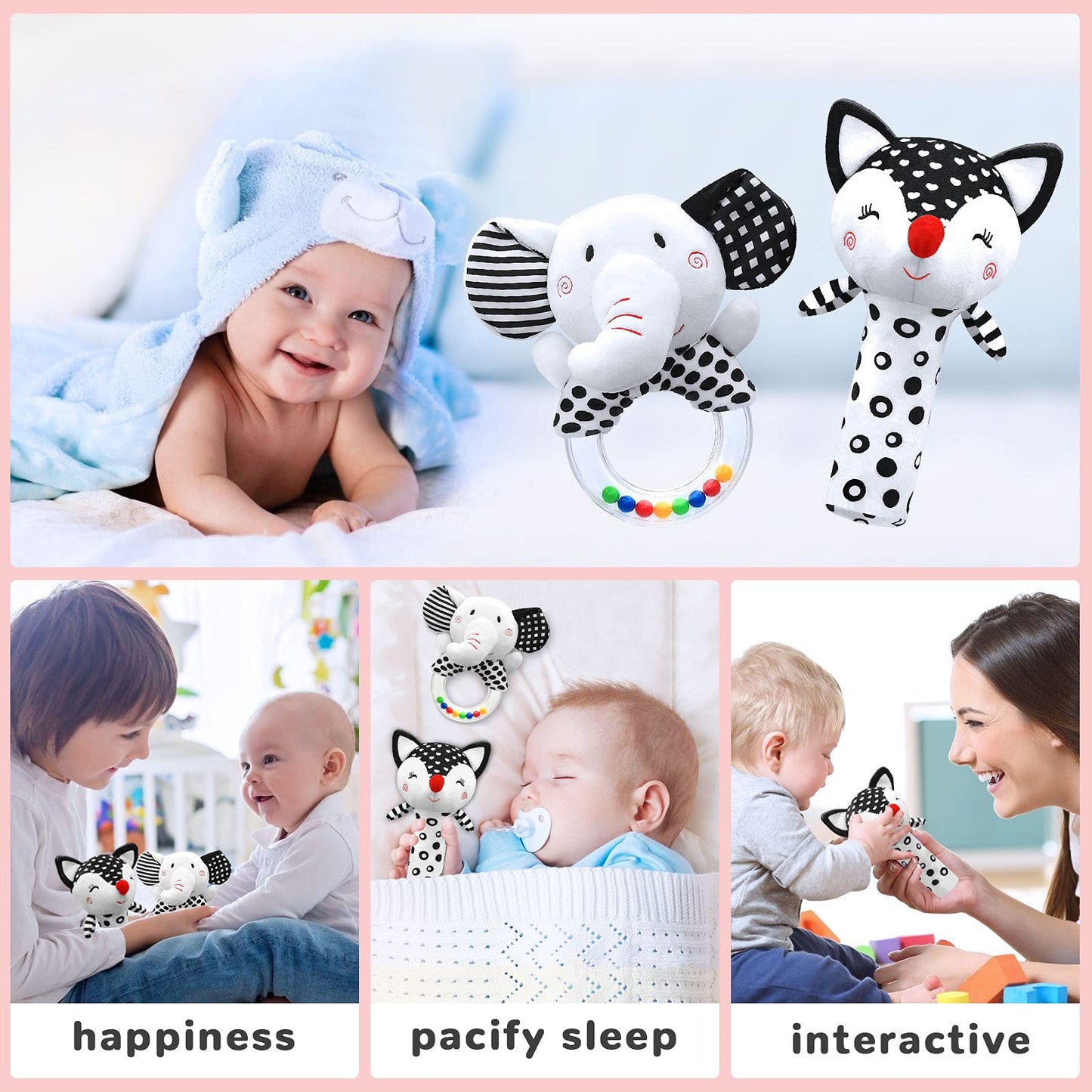 Baby Rattles 0-6 Months Newborn Toys Infant Toys 0-6 Months Rattles for Babies 0-6 Months Baby Toys 0-6 Months, Black and White