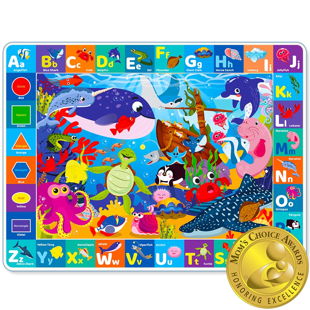Quokka Baby Play Mat For Floor - Ocean Abc Rug For Kids Toddlers Infants - Extra Thick Large Padded Non-Slip Nursery Rug For Bab