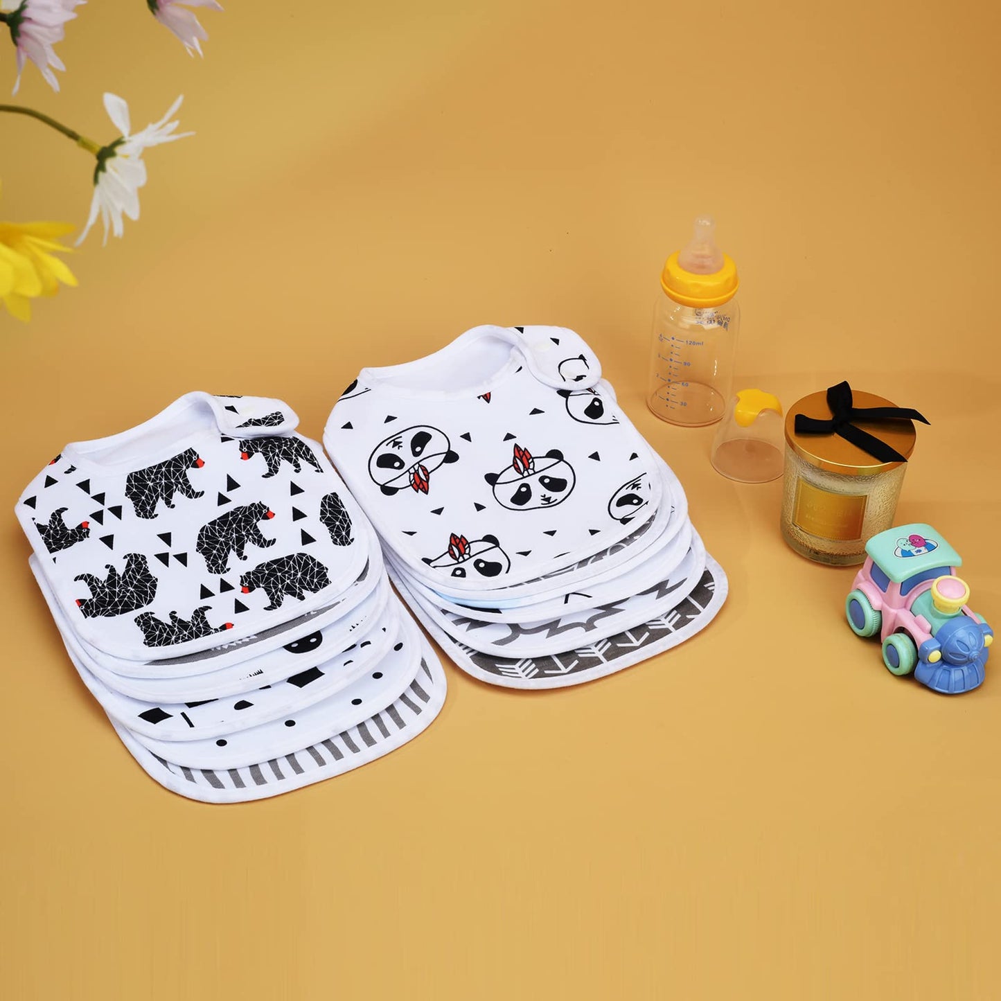 Benoxine Baby Bandana Drool Bibs Soft and Absorbent 100% Organic Cotton Bandana Bibs Set for Boys Girls Newborn Unisex Plain Col