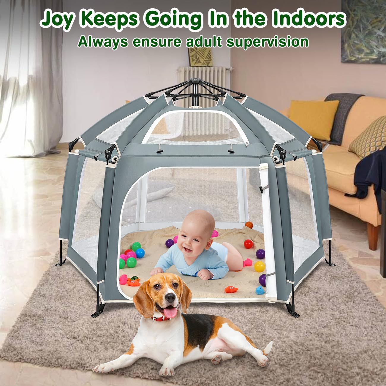 Zooawa Pop Up Playpen For Baby, Portable Playpen For Babies And Toddlers With Removable Sun-Shades& 2 Side Uv Covers, Lightweigh