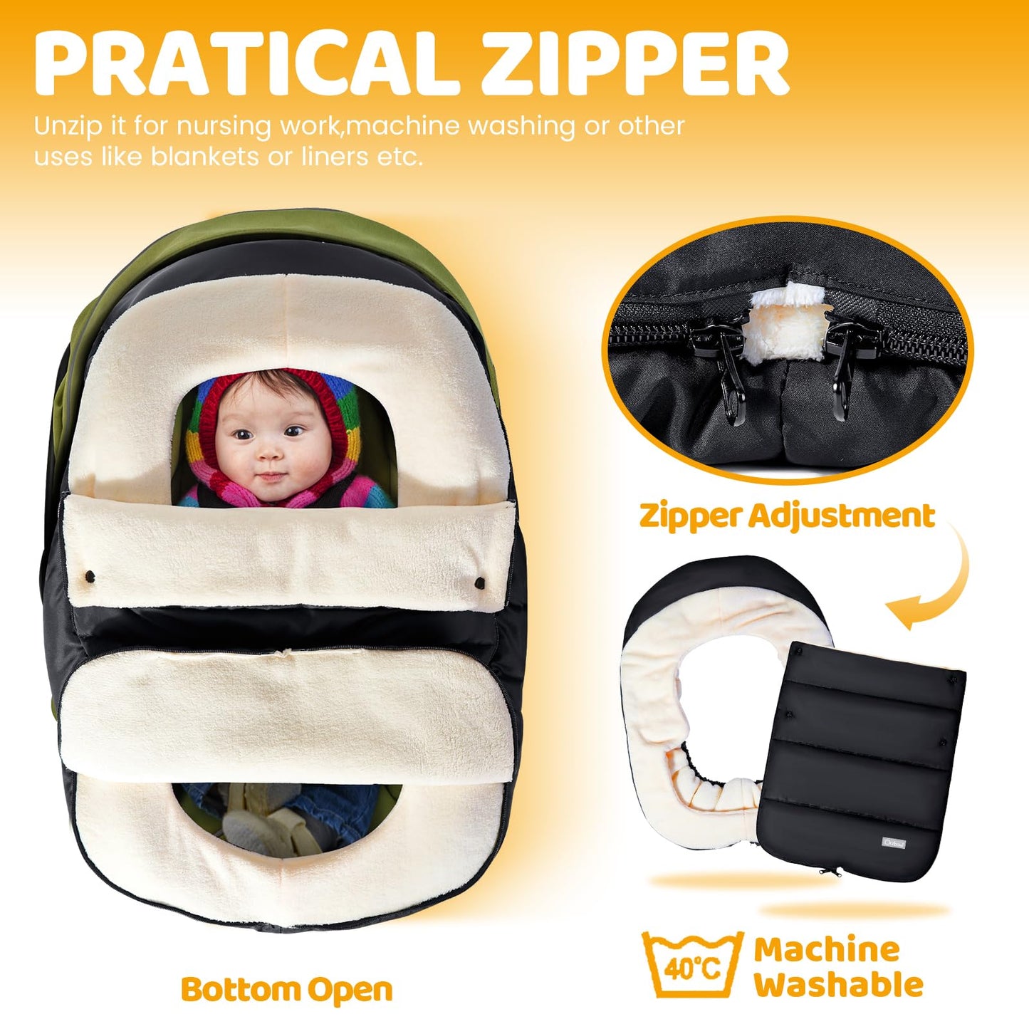 Orzbow Car Seat Covers For Babies Winter, Universal Baby Car Seat Cover With Adjustable Collar, Waterproof Carseat Cover With Zi