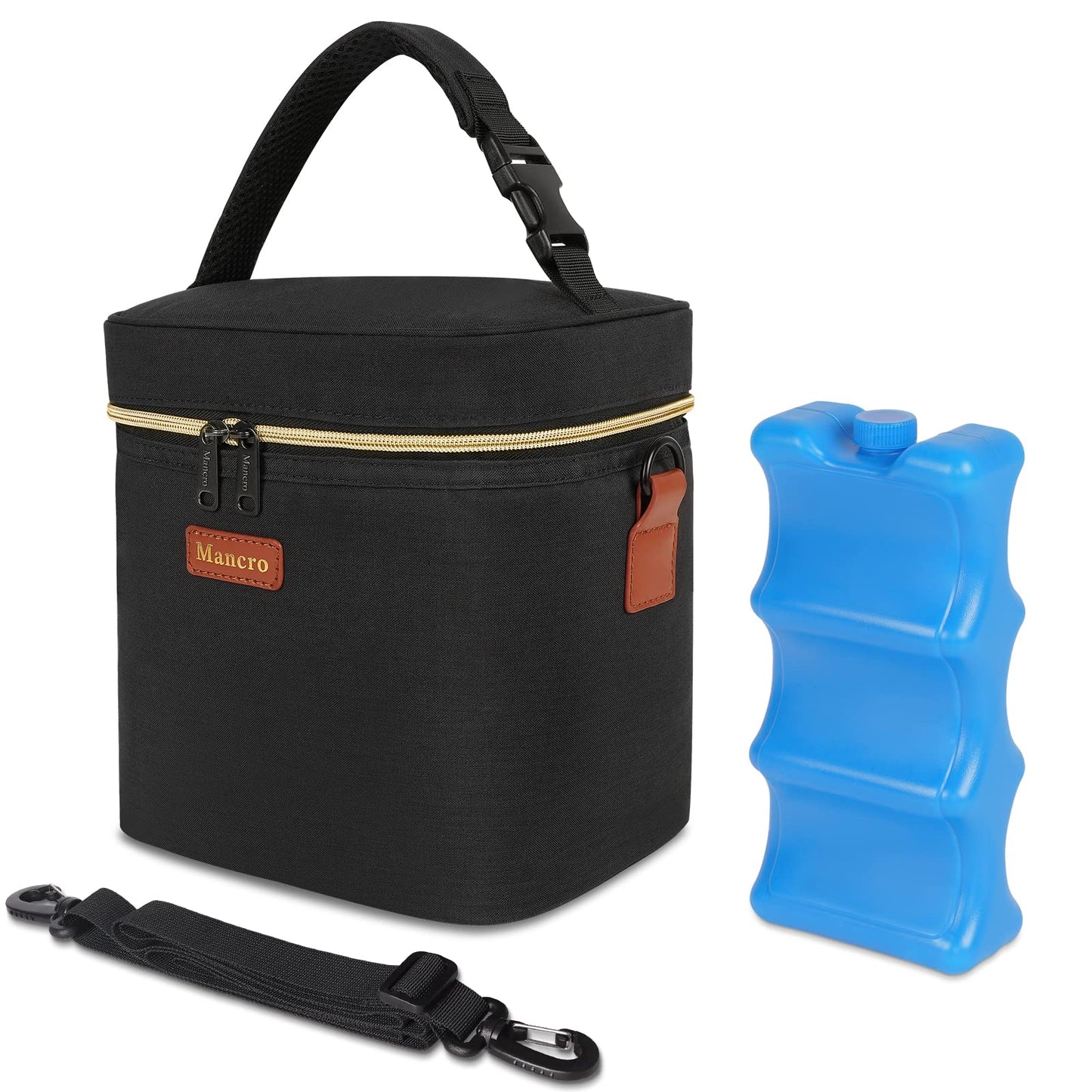 Mancro Breastmilk Cooler Bag with Ice Pack Fits 6 Baby Bottles Up to 9 Ounce, Insulated Baby Bottle Bag with Strap for Nursing M