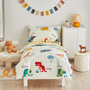 Joyreap 4 Piece Dinosaur Toddler Bedding Set, 100% Cotton Toddler Comforter For Kids Boys N Girls, Colorful Dino Print On Cream