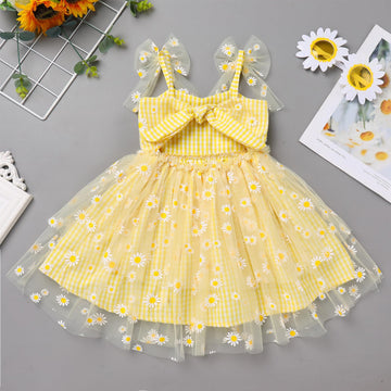Idopip Baby Girls Daisy Flower Tutu Dress Summer Sleeveless Backless Princess Birthday Party Dresses Toddler Girl First Communio