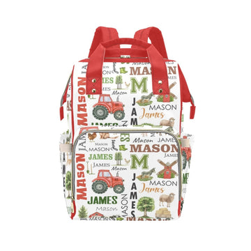 Personalized Diaper Bag Backpack for Women, Custom Name Nursing Mommy Daypack, Diaper Bag for Boys Girls, New Mom Gifts (Tractor