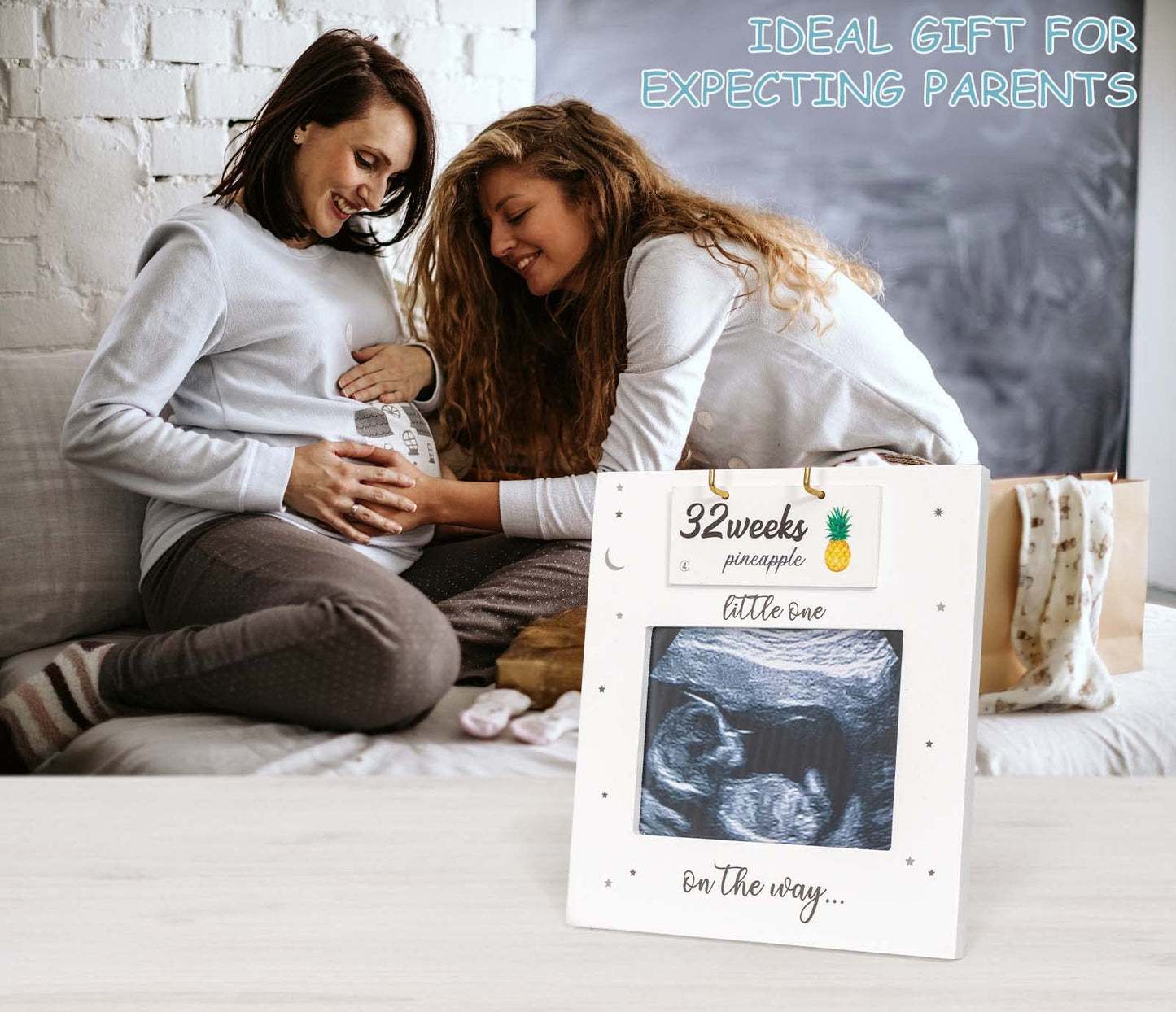 Ultrasound Picture Frame, Sonogram Picture Frame With Belly Bump Fruit And Vegetable Signs, Expecting Parents To Be Unique Gifts