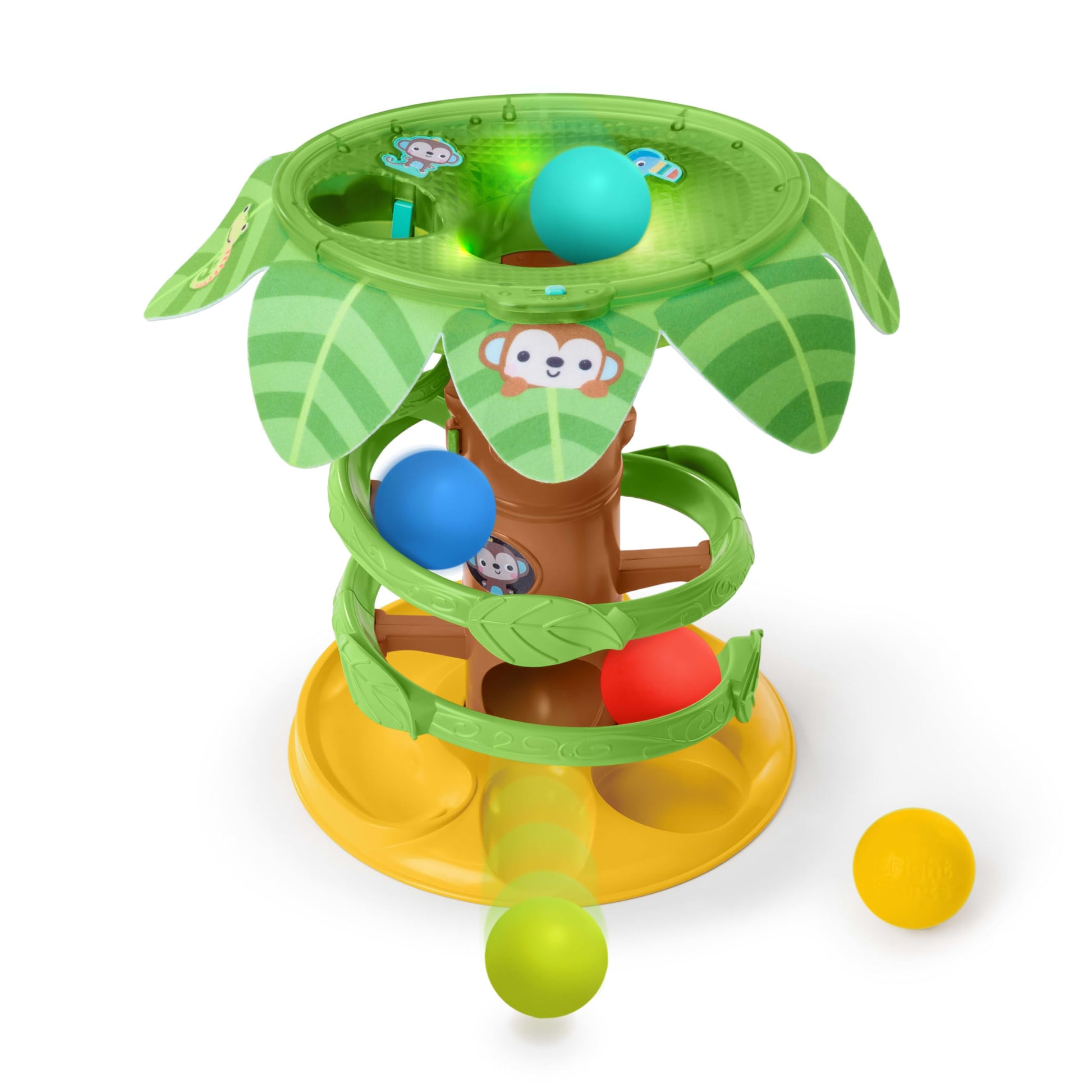 Bright Starts Tropical Twirl Ball Play Toy with Lights & Music, 5 Balls Included, Unisex, 6 Months+
