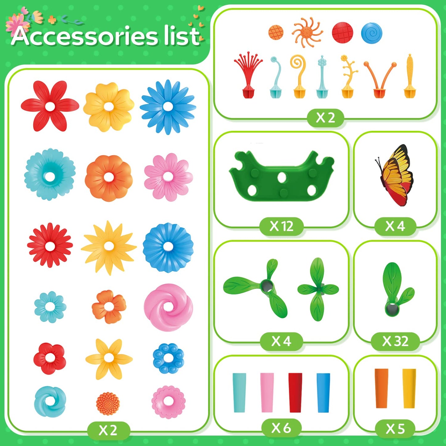 YEEBAY Flower Garden Building Toys for Girls Age 3, 4, 5, 6, 7 Year Old - STEM Gardening Toys for Kids - Stacking Game for Toddl