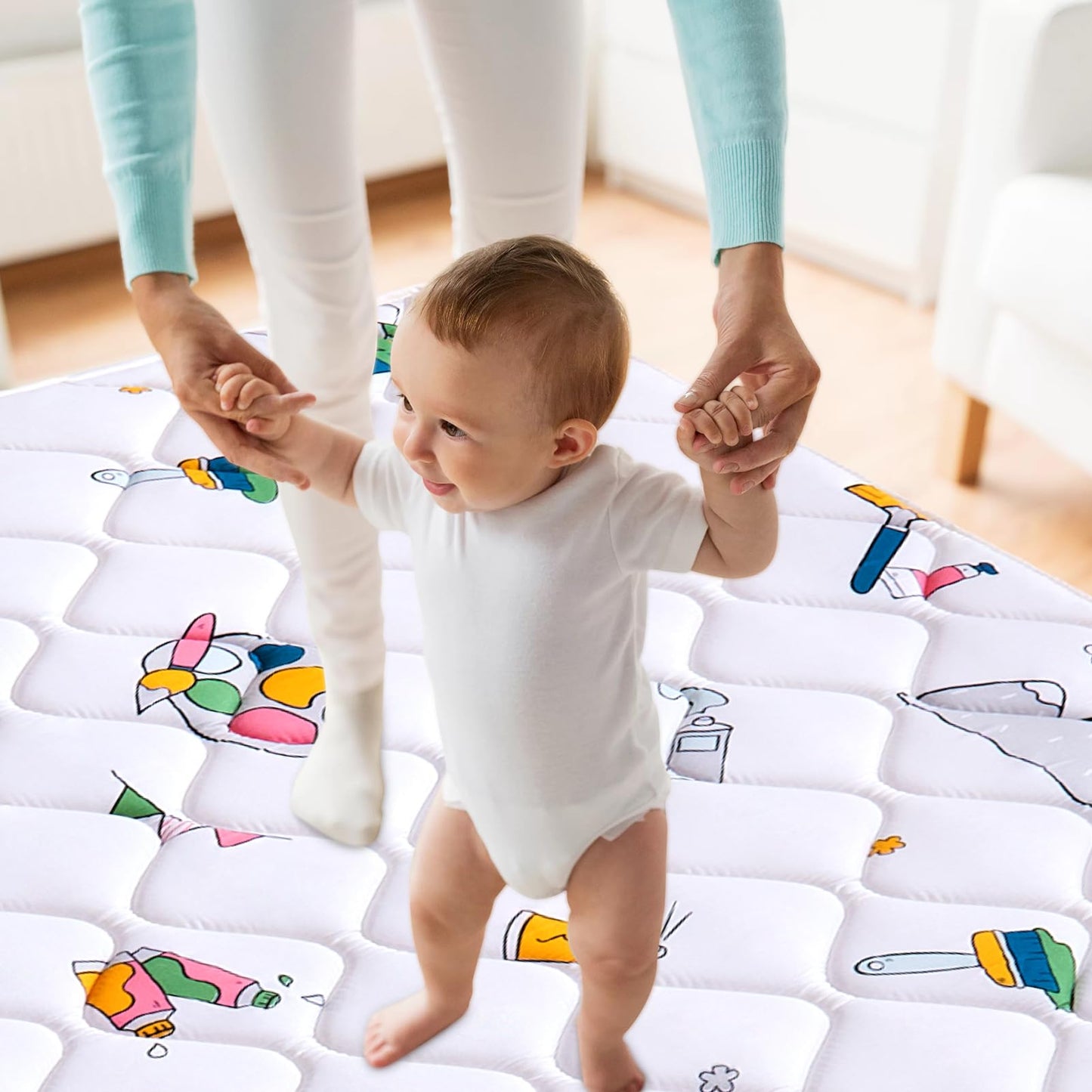 Vibe Bear High-Density Sponge Baby Playpen Mat,47X47 Inches Thicken One-Piece Infants Crawling Mat,Comfortable And Soft Baby Pla