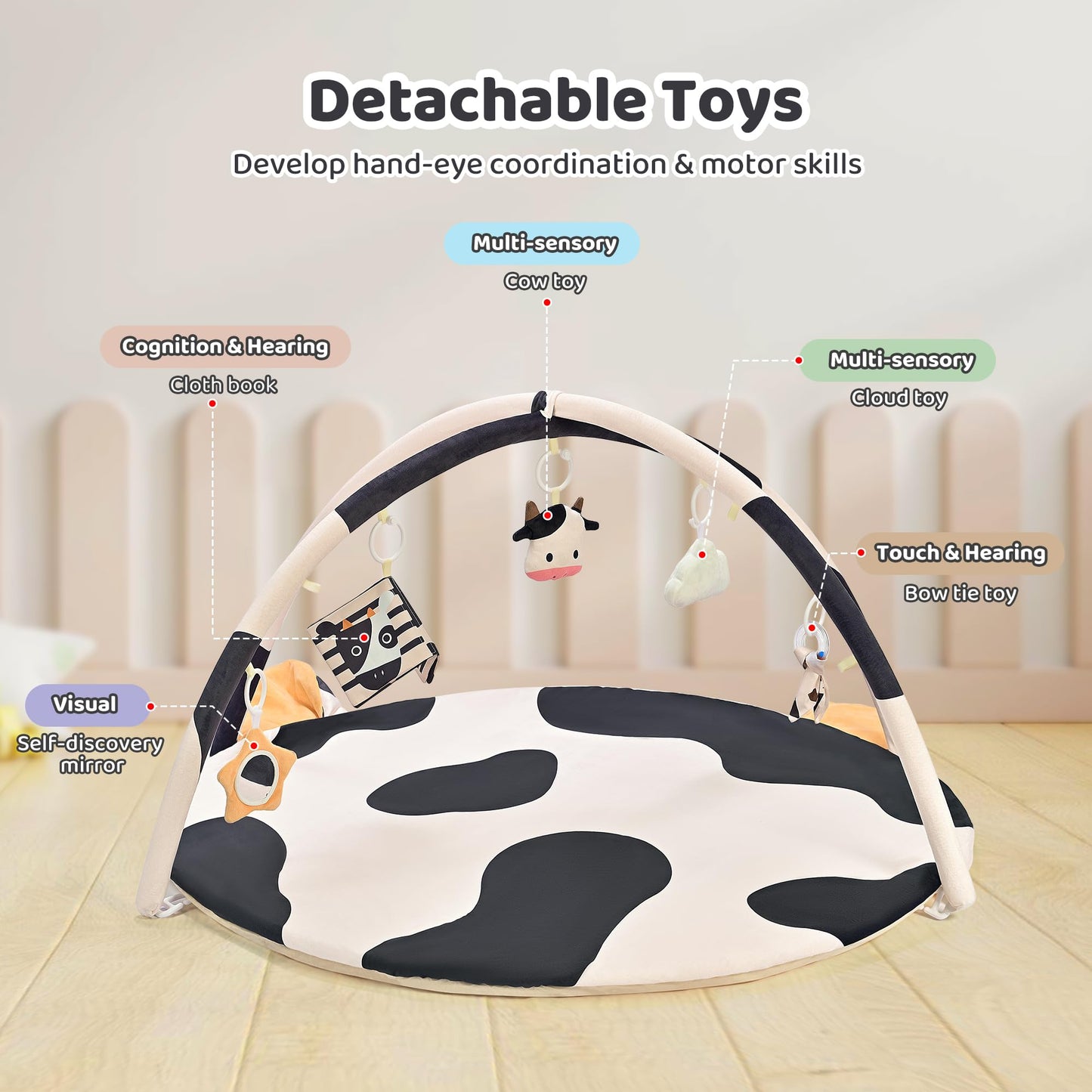 2Pm Sports Cow Theme Baby Play Mat, Tummy Time Mat For Infant Newborn, Baby Play Gyms & Playmats For 0-3 3-6 6-12 Months, Activi