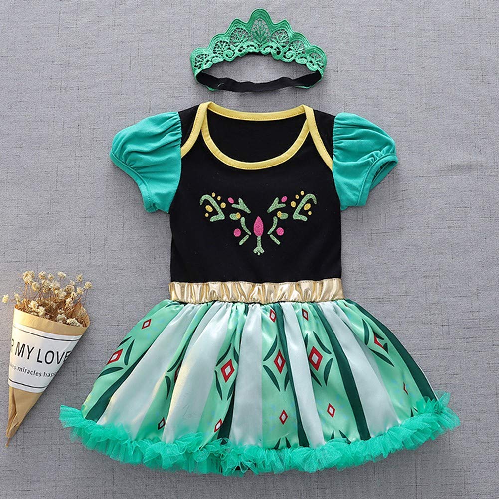 Hihcbf Baby Girls Anna Princess Halloween Costume Christmas Birthday Bodysuit Romper Tutu Dress W/Headband