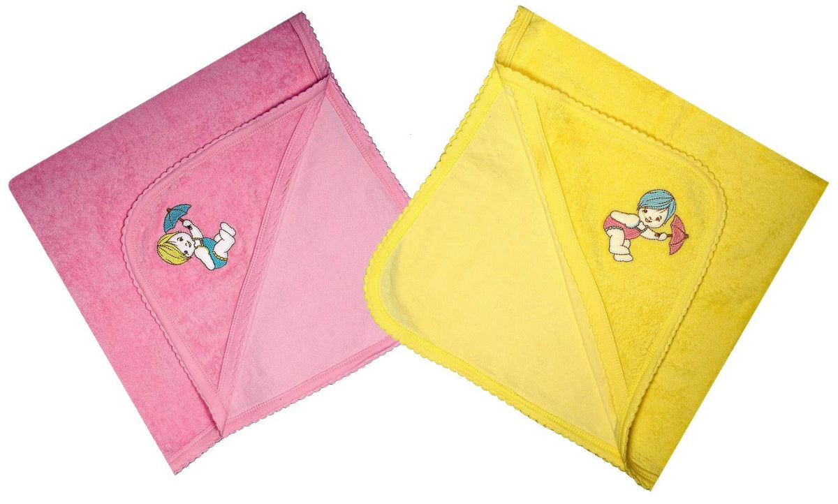 MITWA Enterprises Soft Cotton Baby Hooded Towels  Pack of 2 (Pink || Yellow)
