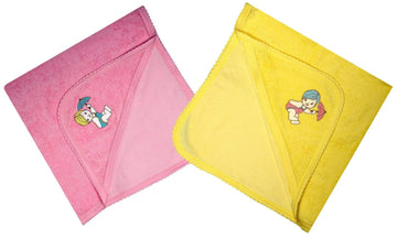 MITWA Enterprises Soft Cotton Baby Hooded Towels  Pack of 2 (Pink || Yellow)