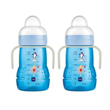Mam Plastic Trainer Cup, Trainer Drinking Cup With Extra-Soft Spout, Spill-Free Nipple, And Non-Slip Handles, For Boys 4+ Months