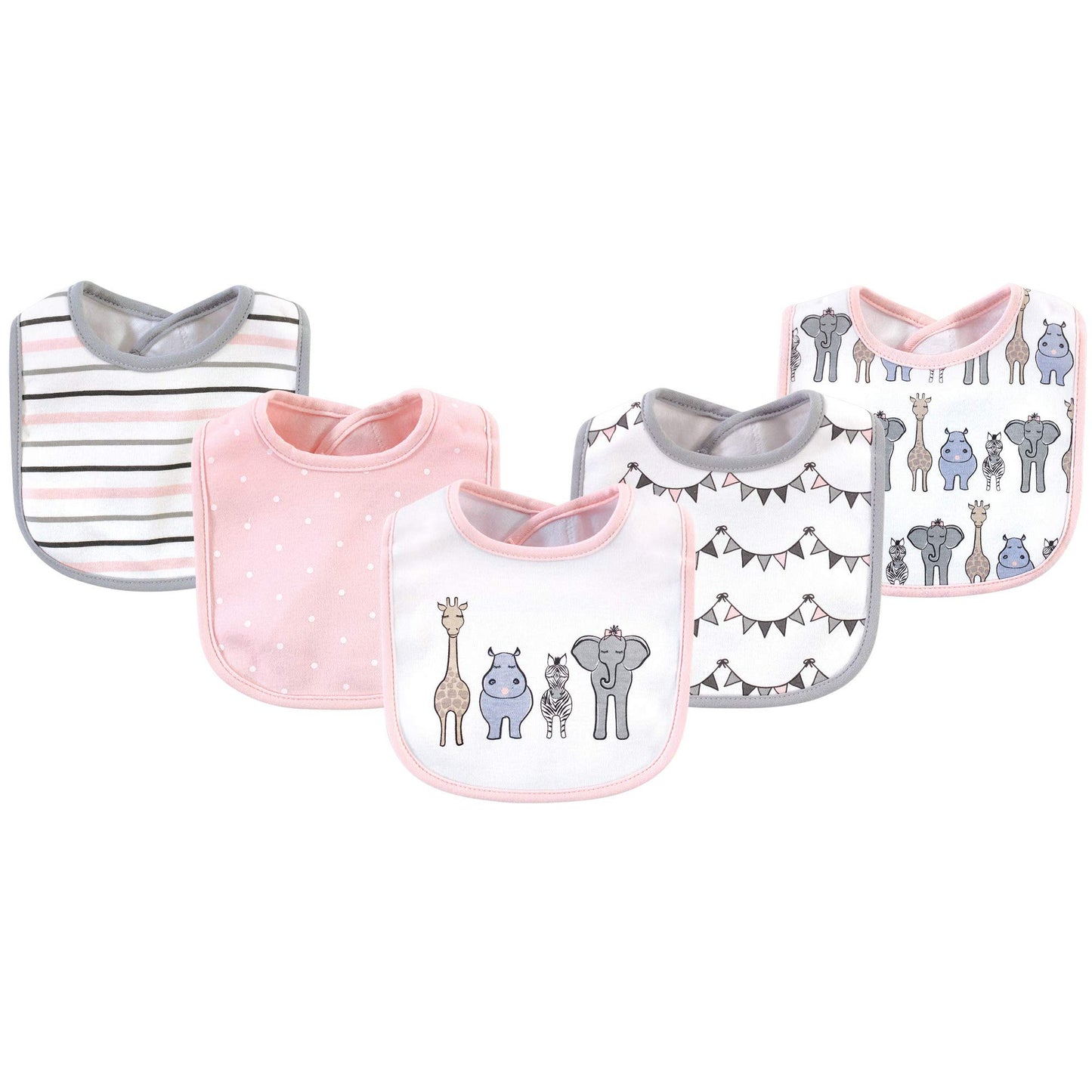 Hudson Baby Unisex Baby Cotton Bibs, Pink Safari, One Size