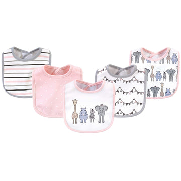 Hudson Baby Unisex Baby Cotton Bibs, Pink Safari, One Size
