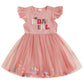 Birthday Dress for Girls Toddler Birthday Girl Outfit Ruffle Short Sleeve Letter Embroidery Pink Tutu Tulle Dresses (Pink Tutu w